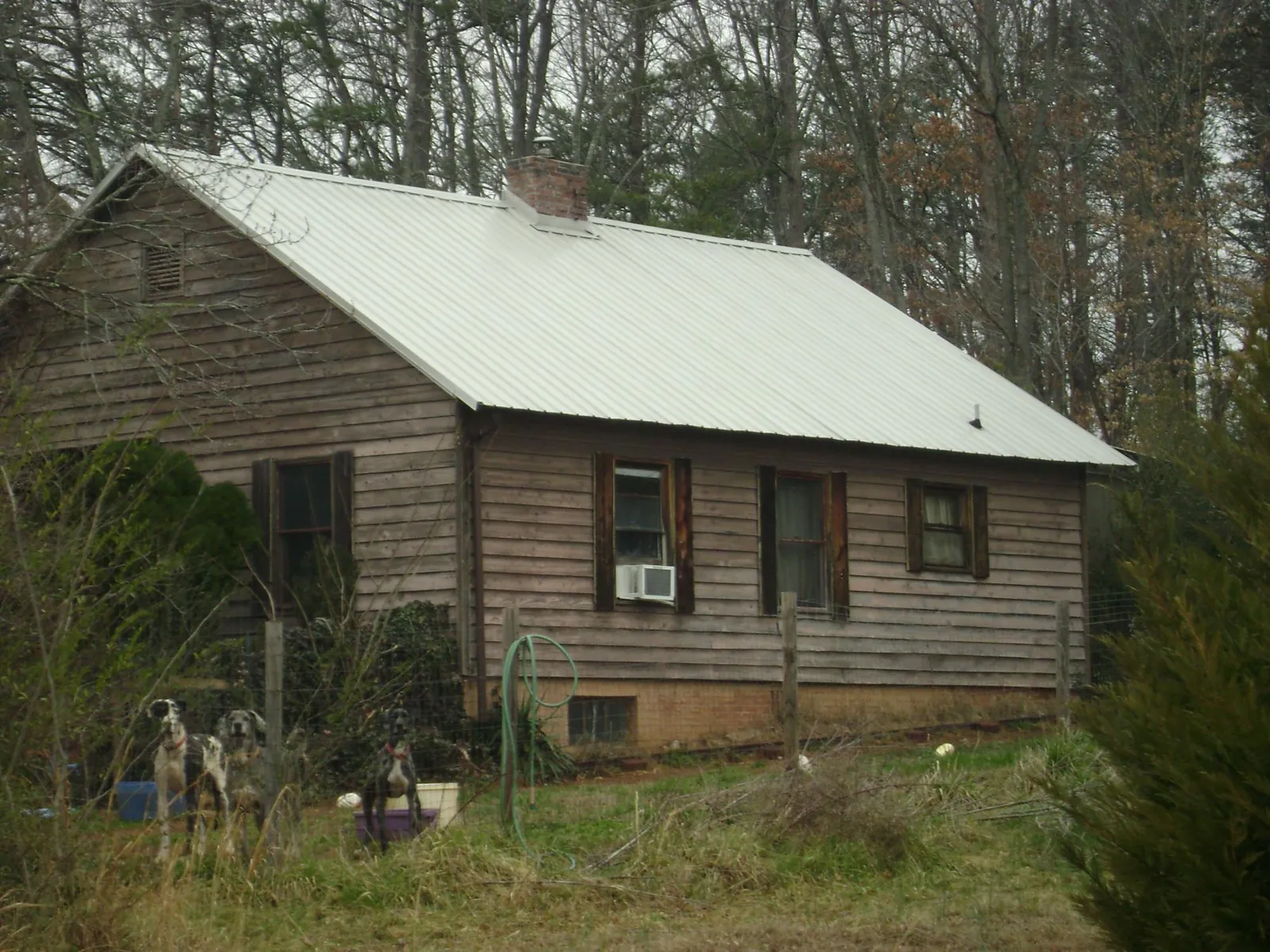 White metal roof on an old wood sided farmhouse, from a Metal Roof Installation job in Pine